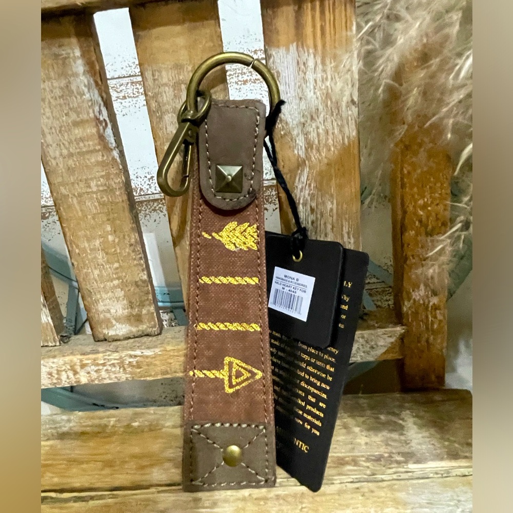 Mona B Upcycled Canvas Feather keychain NWT!